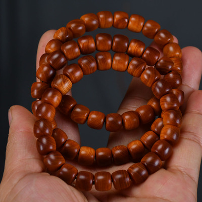 太行崖柏手串直切桶珠8/9手链崖柏佛珠陈化红油单圈横纹透光