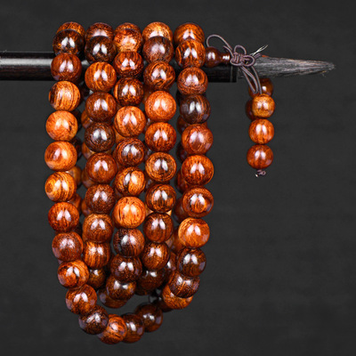 海南黄花梨木手串108颗6-8mm男女鬼脸佛珠念珠海黄多圈手链10