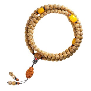 原生态海南鸡油黄星月菩提108颗手串老型桶黄金籽文玩佛珠男