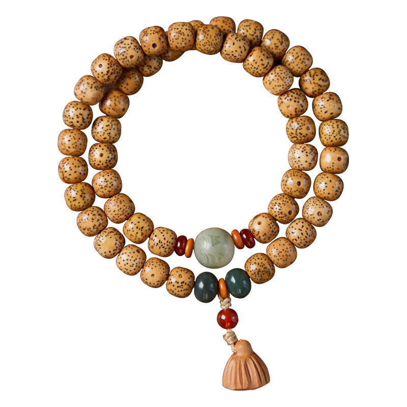 海南原生态黄金籽星月菩提手串双圈珠手链男女新月高密顺白正文玩