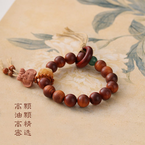 国潮复古陈化崖柏12mm手串紫檀跑环饰品配饰手链原创设计男女同款