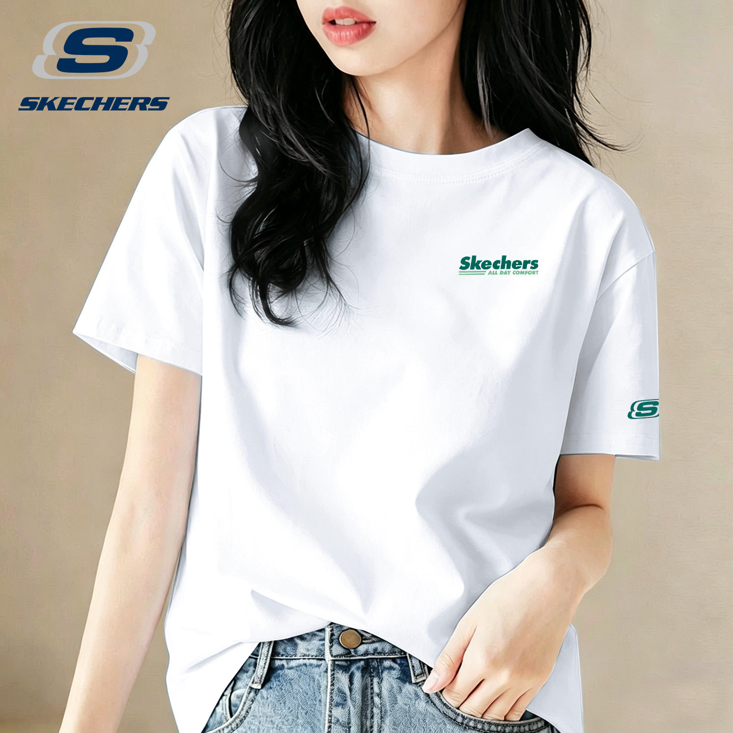 斯凯奇正肩短袖t恤女士2026夏季新款小个子独特别致短款运动上衣
