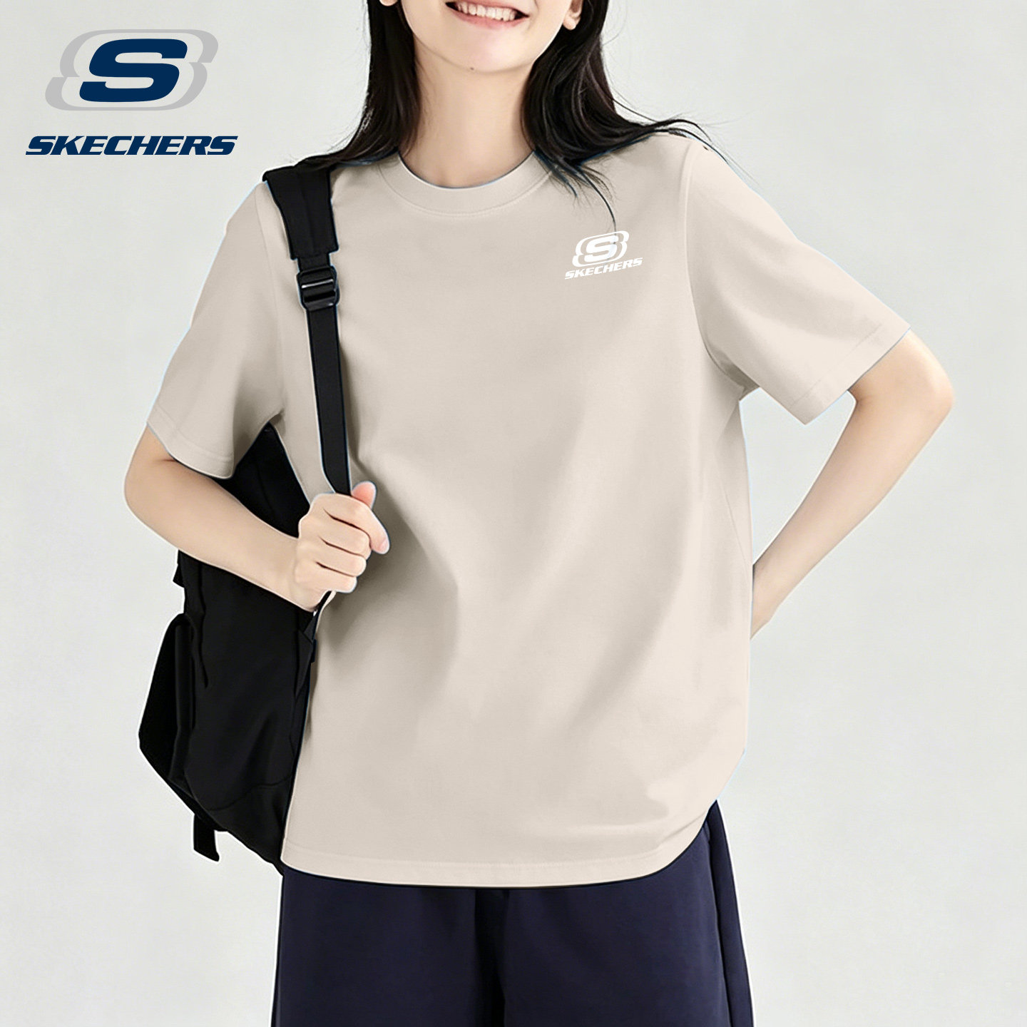 斯凯奇正肩短袖上衣女款2026新款夏季小个子流行修身显瘦t恤内搭