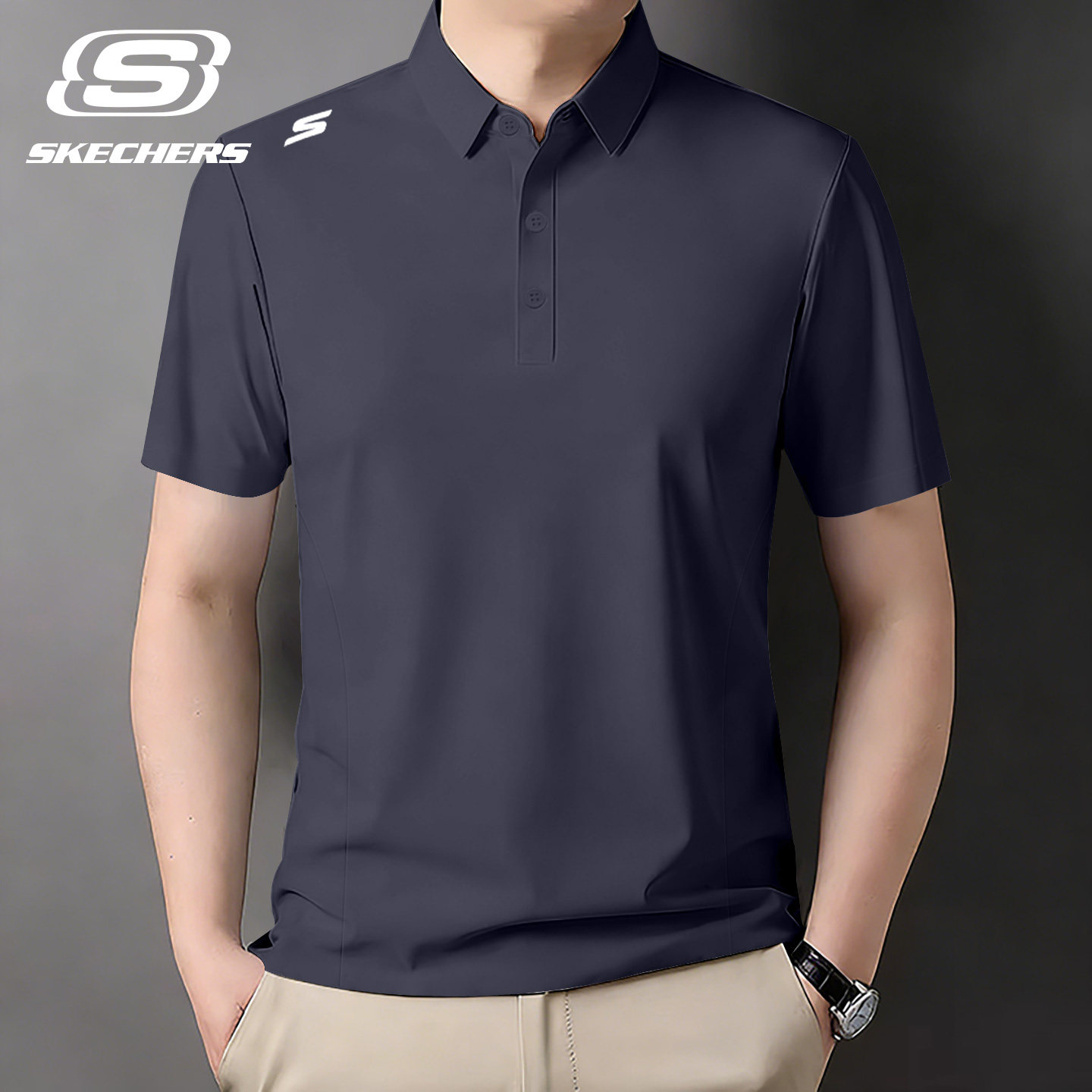 斯凯奇polo衫男2026新款夏季轻薄速干翻领短袖宽松透气休闲运动服