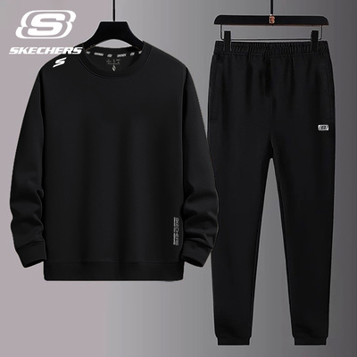 斯凯奇休闲套装男秋冬季加厚卫衣