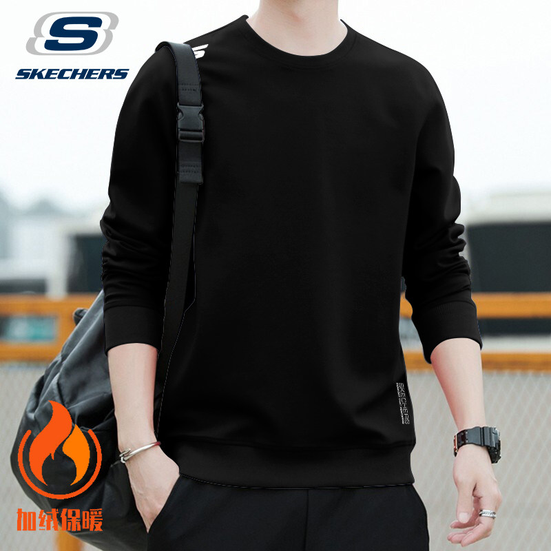 斯凯奇圆领卫衣男款冬季新款加绒保暖套头衫青少年潮流宽松运动服
