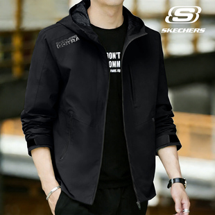 斯凯奇男款外套2026春季新款青少年风衣连帽夹克休闲开衫运动服男