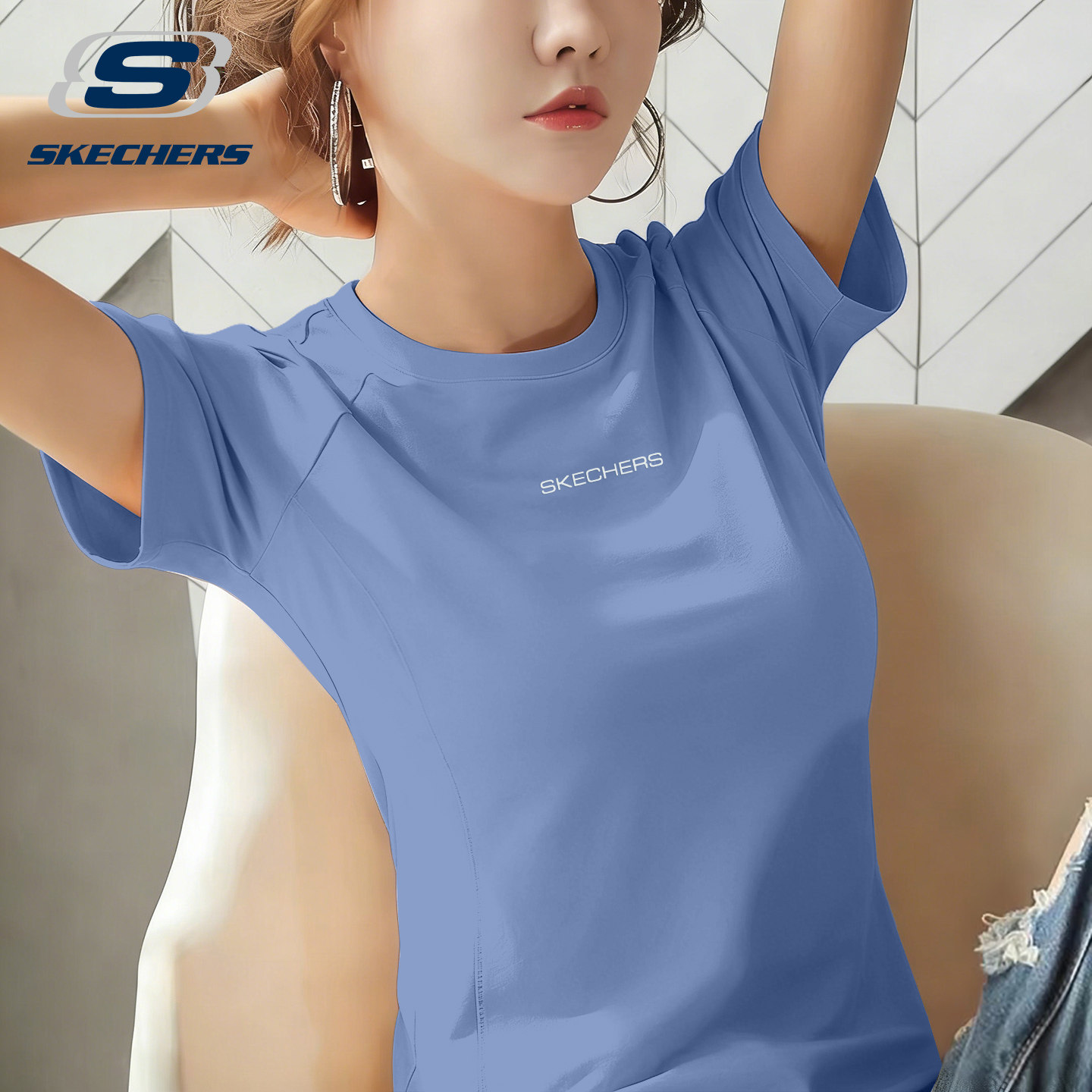 斯凯奇速干衣女士短袖t恤2026夏季新款透气跑步健身半袖羽毛球服