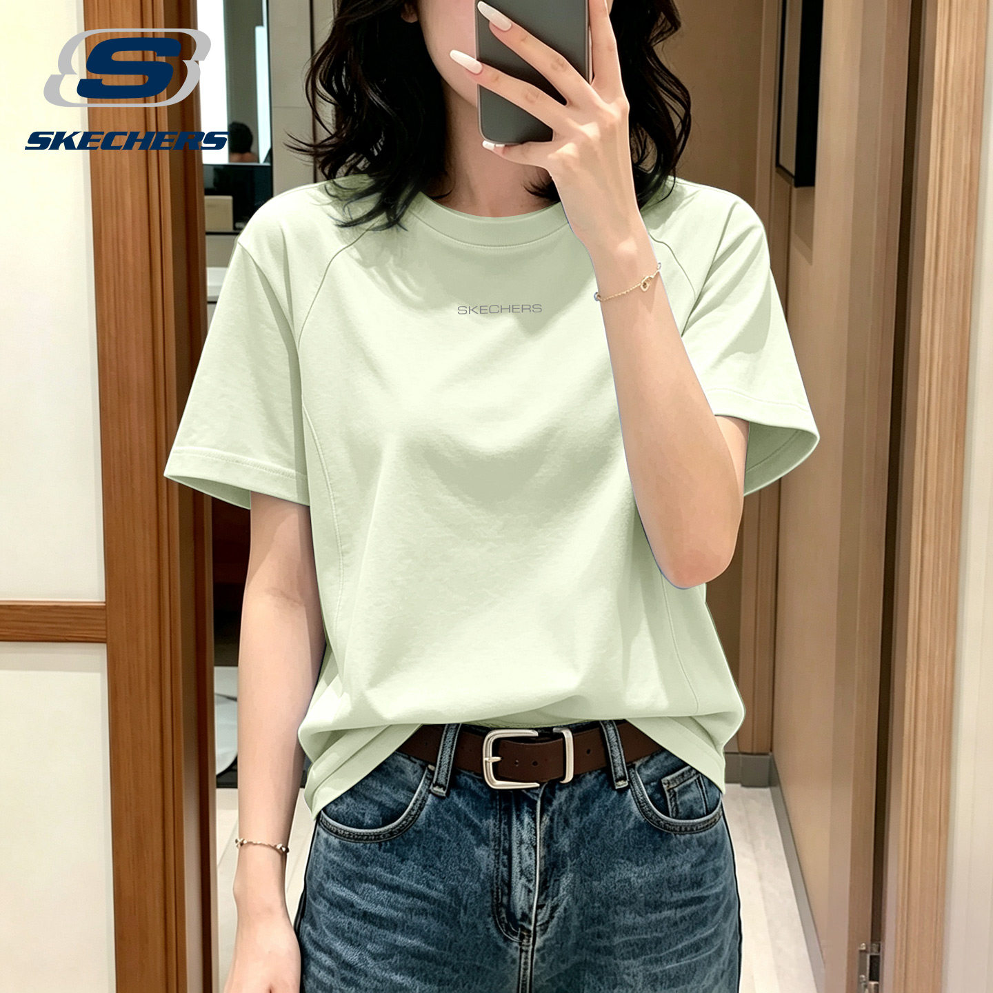 斯凯奇速干短袖女薄荷绿夏日清爽
