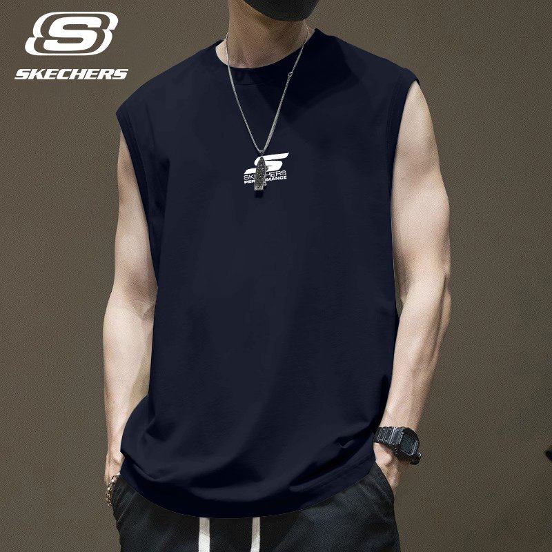 斯凯奇冰丝速干背心男2026新款夏季健身跑步运动坎肩透气无袖t恤