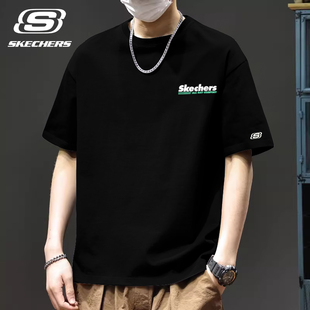 斯凯奇运动T恤男夏季宽松大码圆领短袖青少年薄款透气棉T羽毛球服