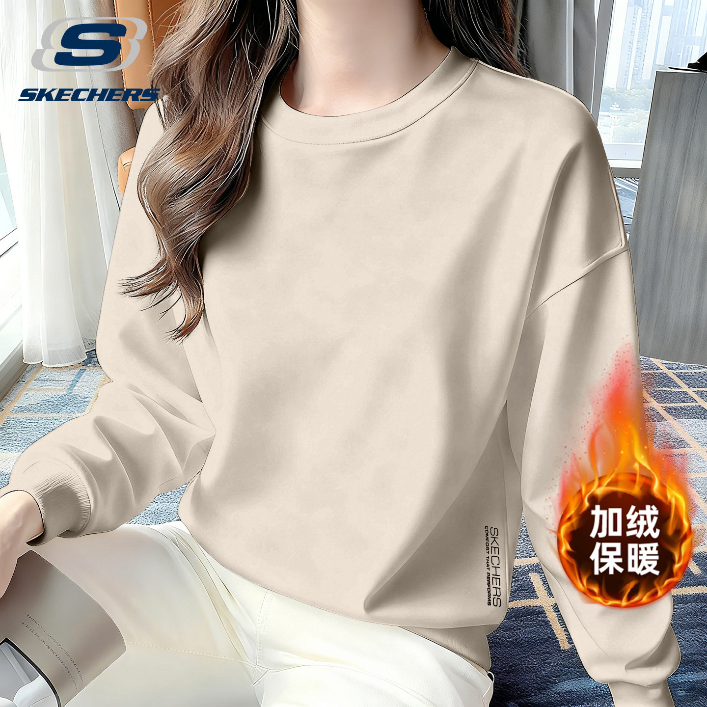 斯凯奇卫衣女士圆领针织套头衫冬
