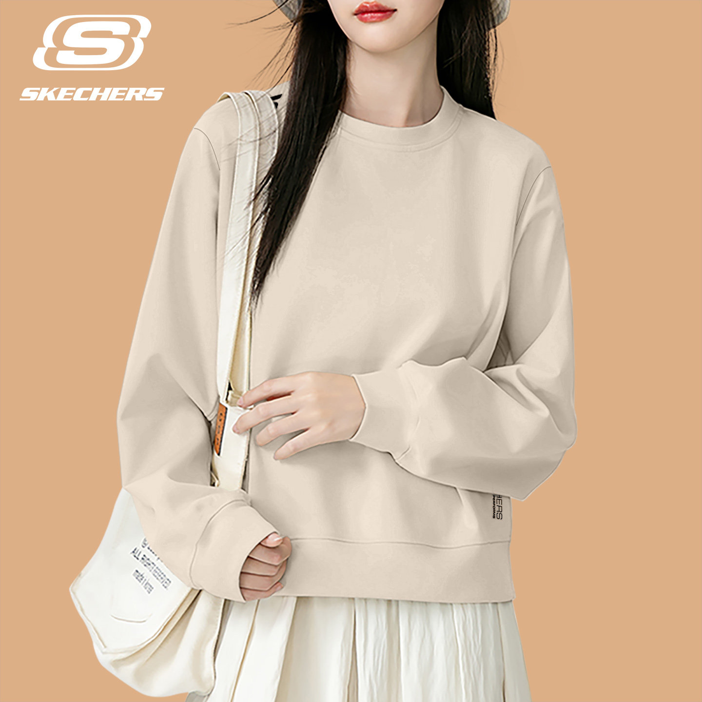 斯凯奇卫衣女款2025秋冬季新款纯色宽松休闲长袖t恤圆领运动内搭