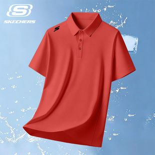 斯凯奇POLO衫男款夏季新款速干透气带领短袖宽松休闲通勤翻领上衣
