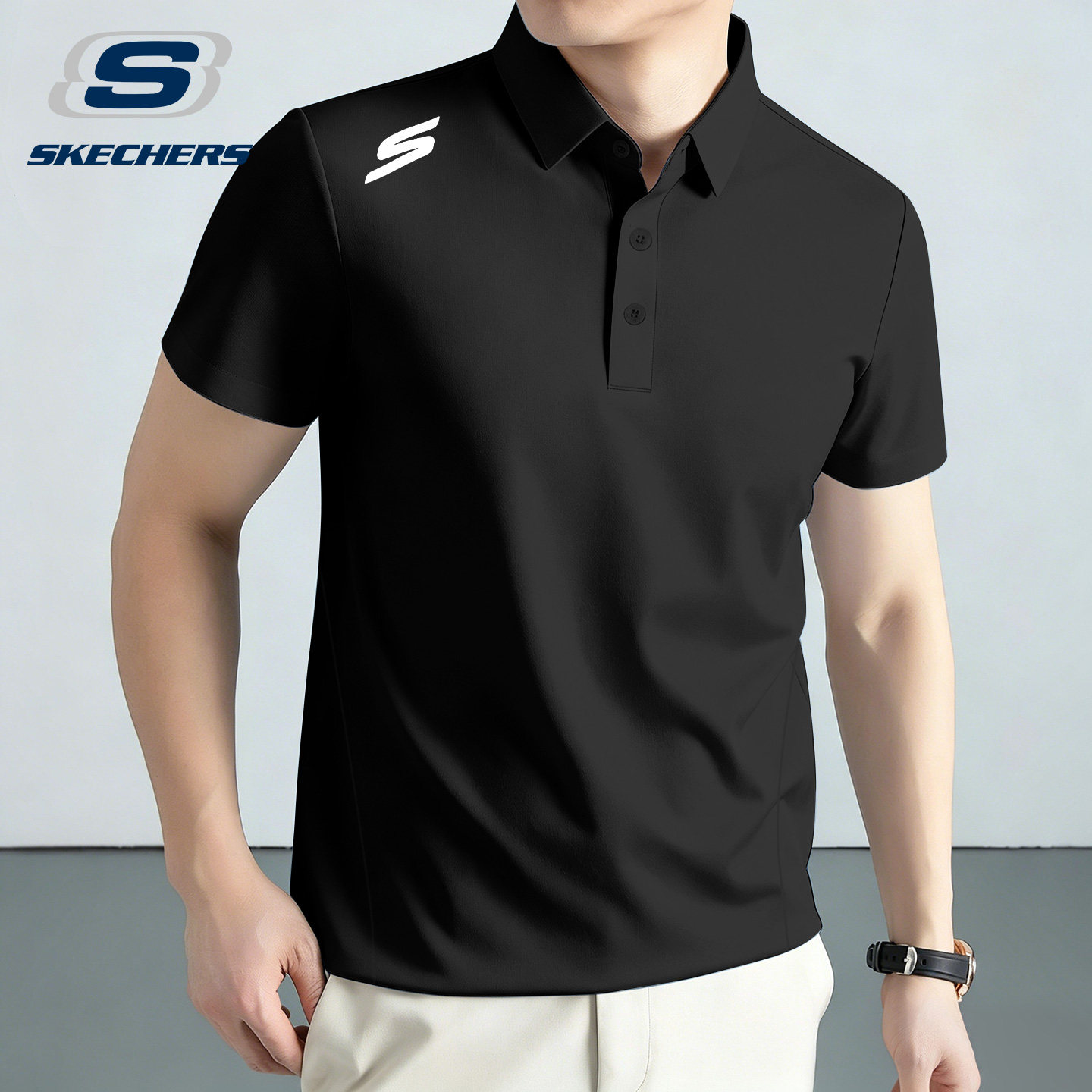 斯凯奇polo衫男款2026夏季速干衣翻领短袖宽松透气休闲运动上衣