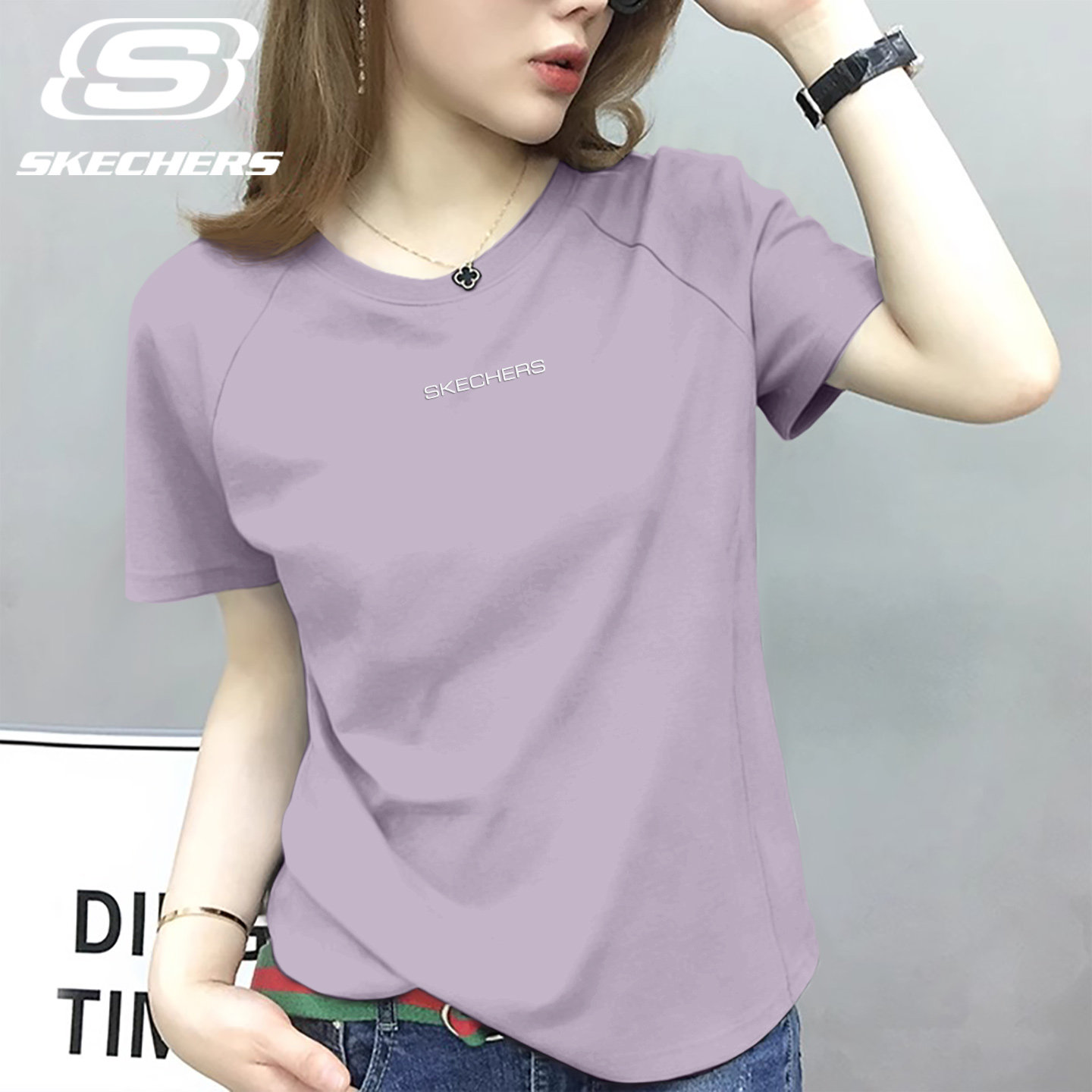 斯凯奇运动t恤2026夏季瑜伽健身女士短袖透气宽松冰丝速干跑步服