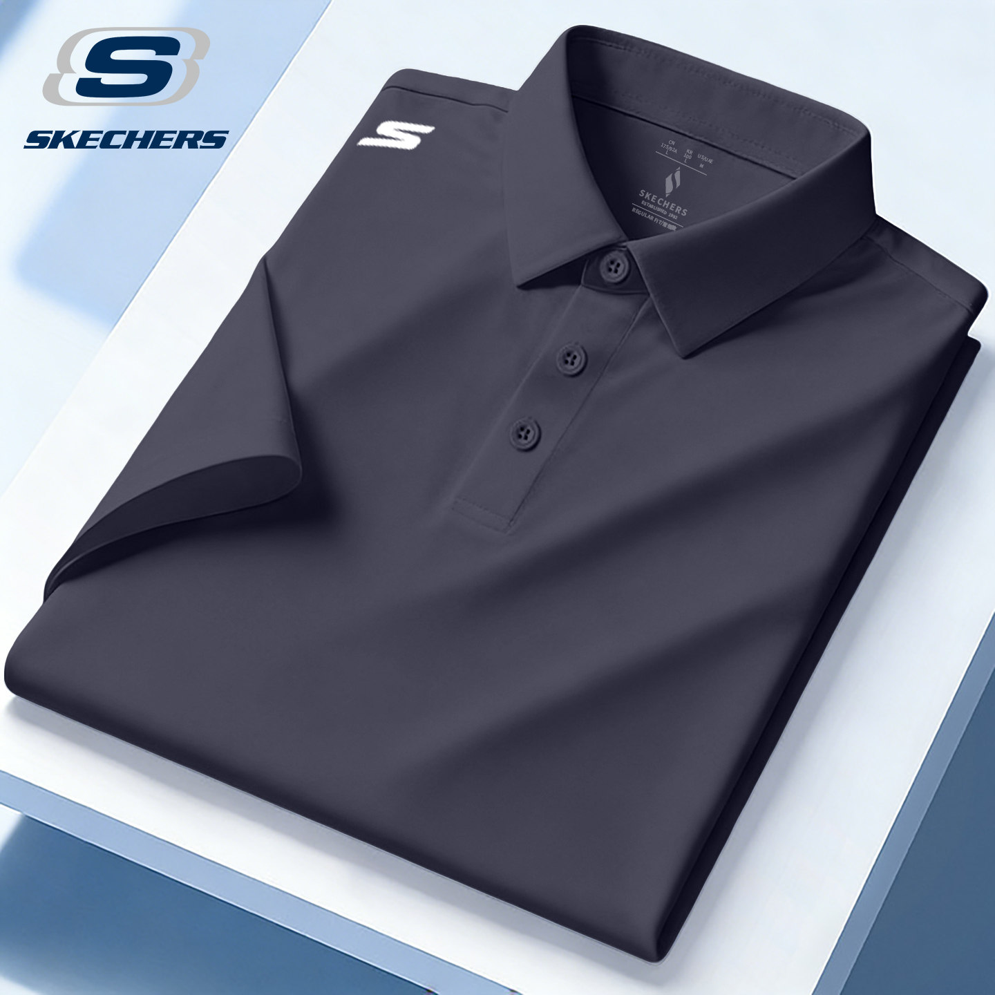 斯凯奇短袖男士polo衫2026夏季新款冰丝速干有领t恤灰色休闲上衣