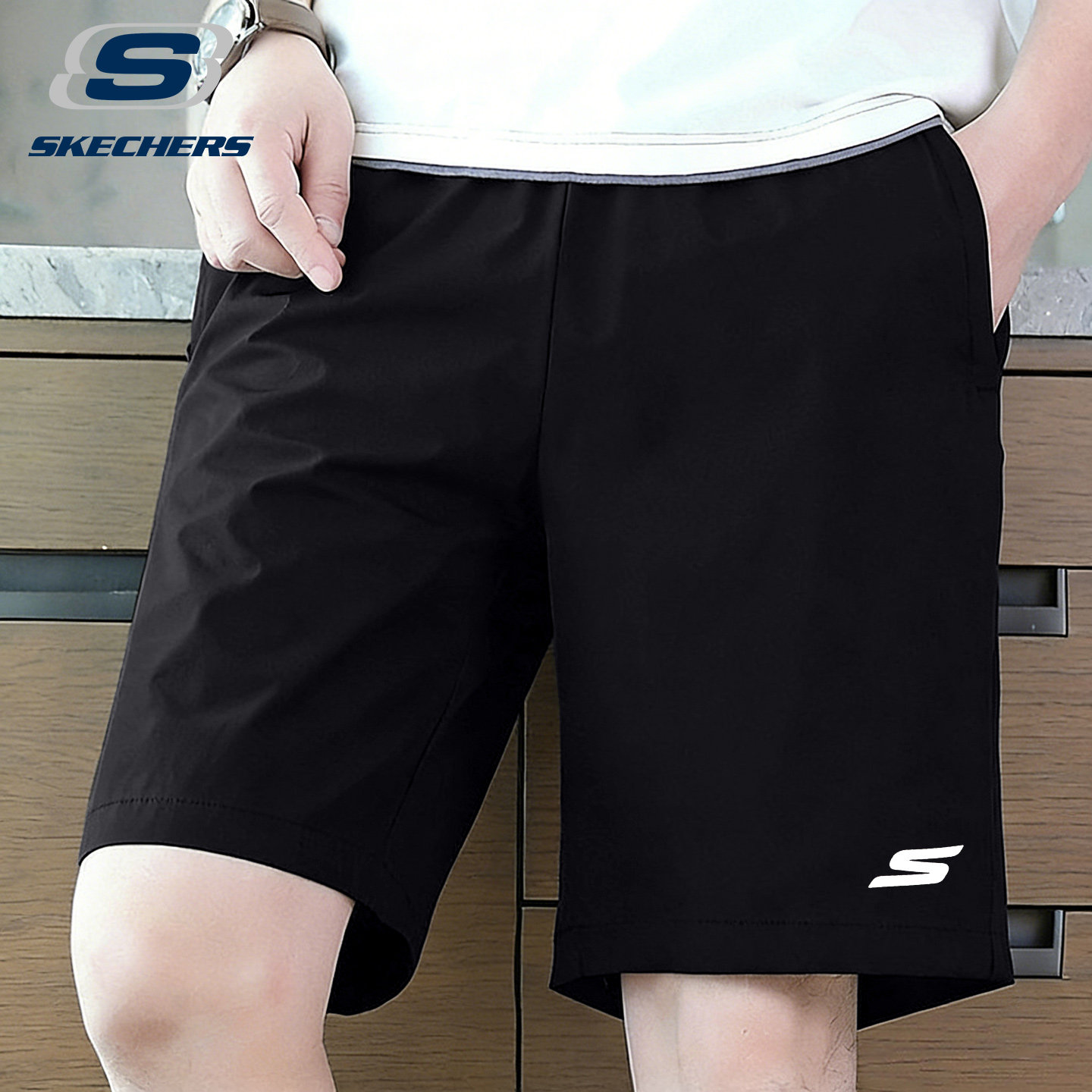 斯凯奇冰丝短裤男夏季新款凉感速干健身跑步运动短裤黑色裤子男裤