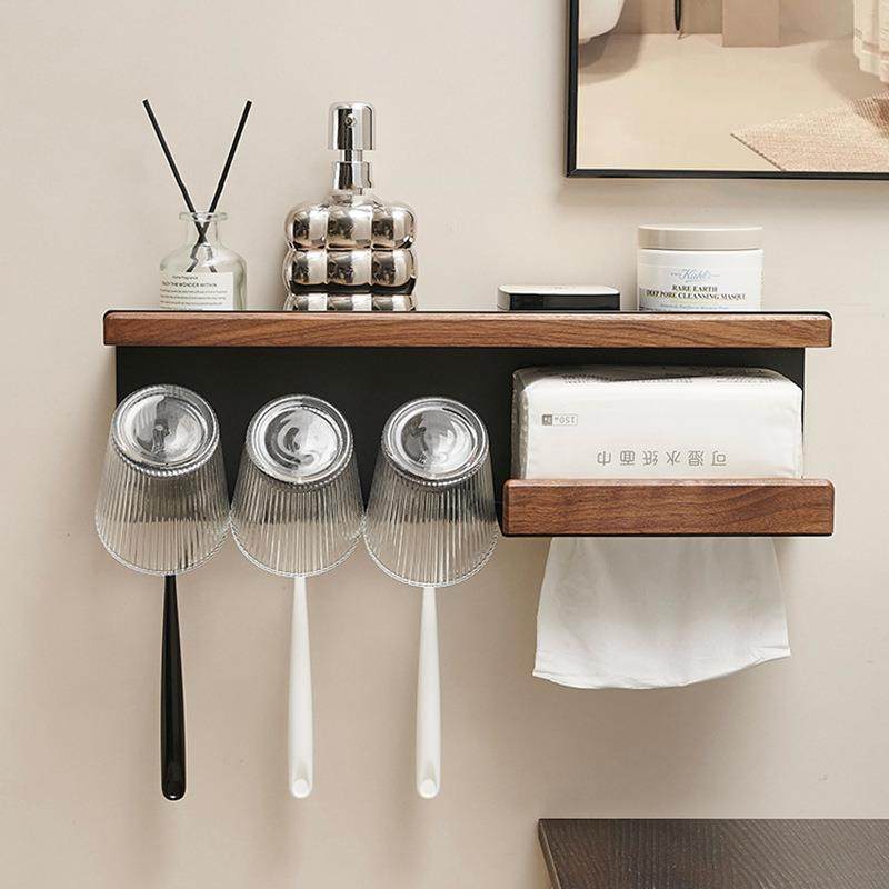 卫生间牙刷置物架牙杯架子胡桃木免打孔壁挂式多功能洗脸巾收纳架,家庭/个人清洁工具,牙刷架/牙具座,淘宝优惠券,粉丝福利购,淘宝优惠卷