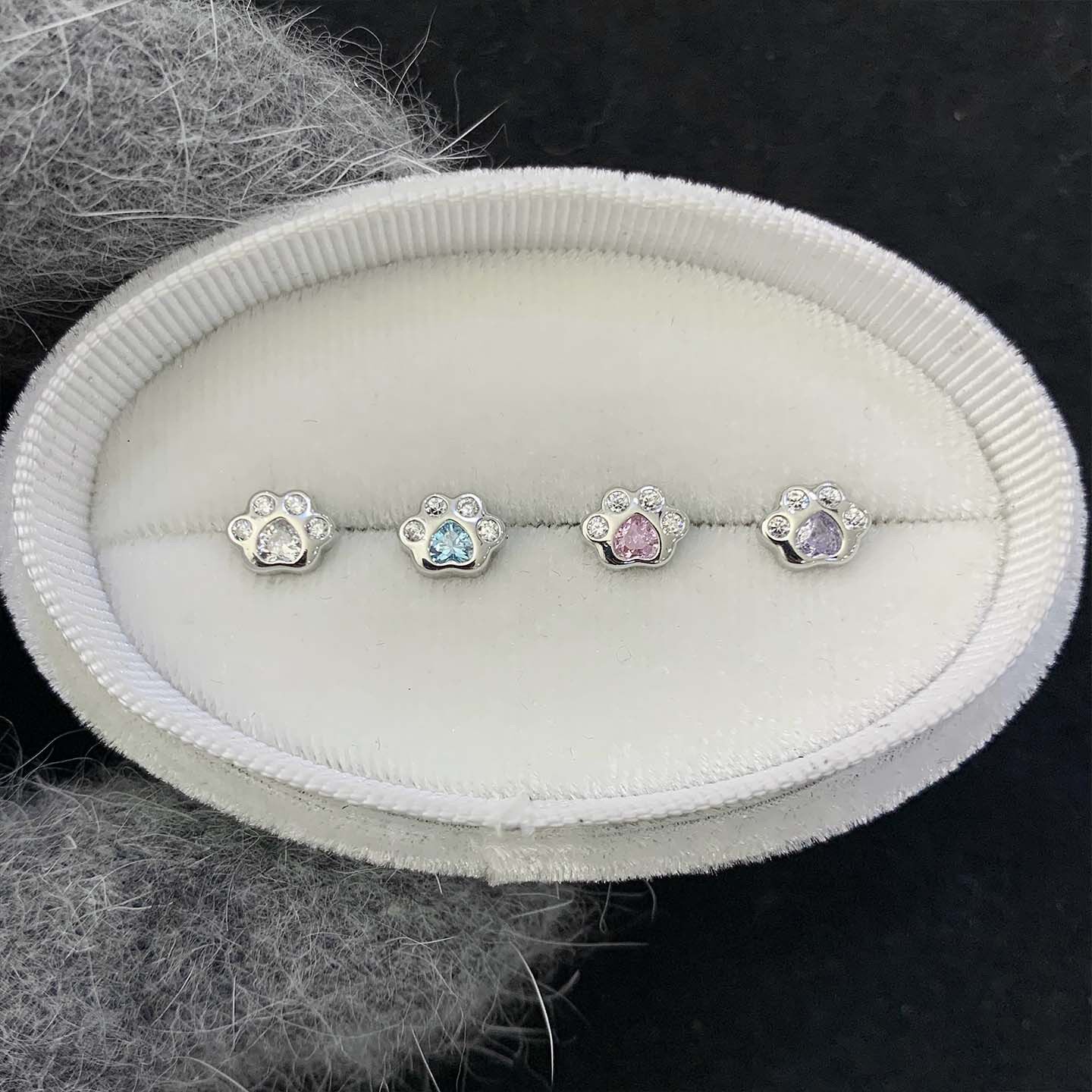 GR爱心锆石猫爪耳钉钛钢耳骨钉轻奢小众可爱细闪甜美时尚耳饰