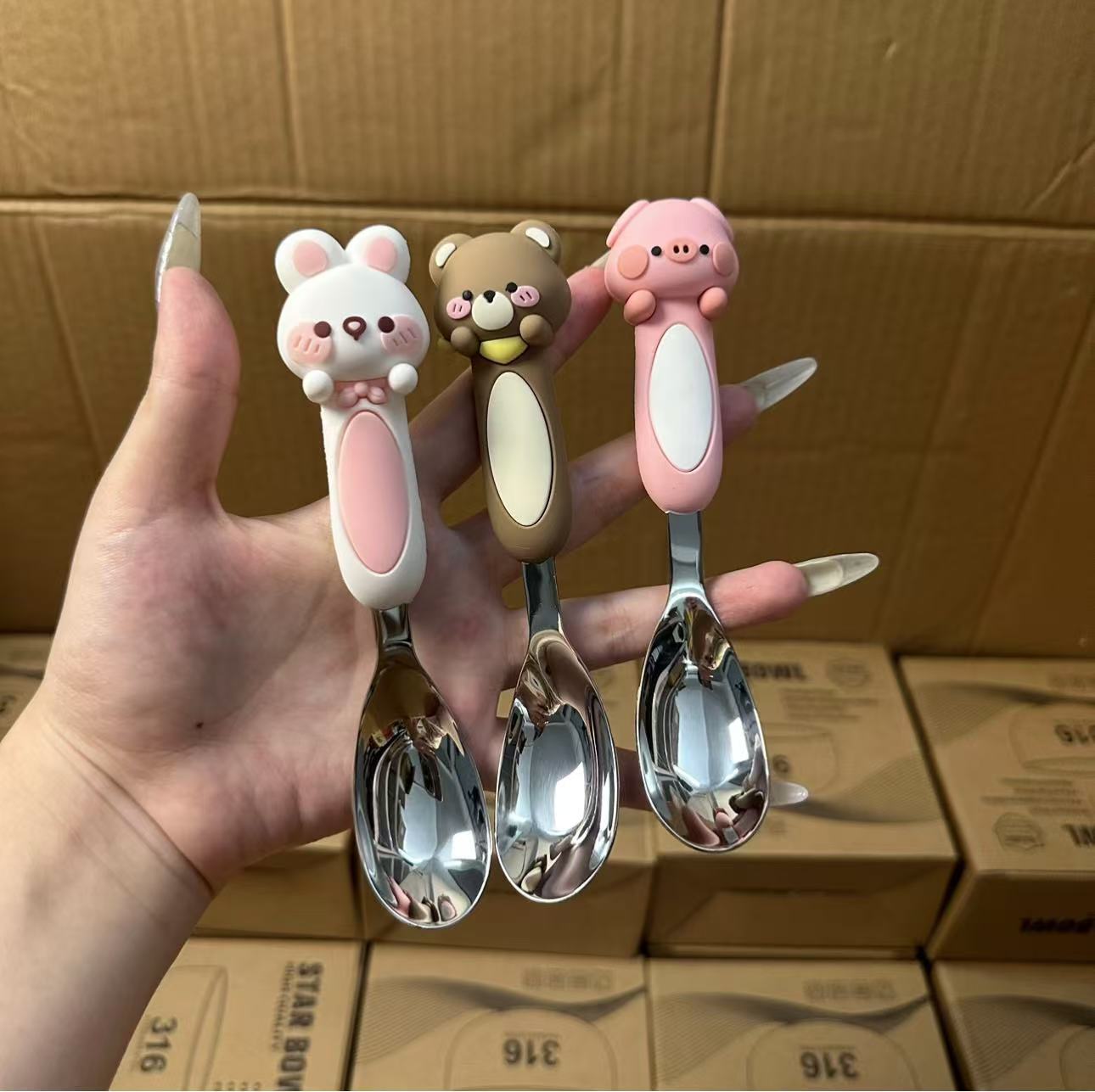 316不锈钢卡通元宝勺可爱吃饭勺