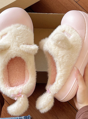 可爱毛绒小猫棉拖鞋女冬季室内家居保暖加绒加厚防滑外穿毛毛棉鞋