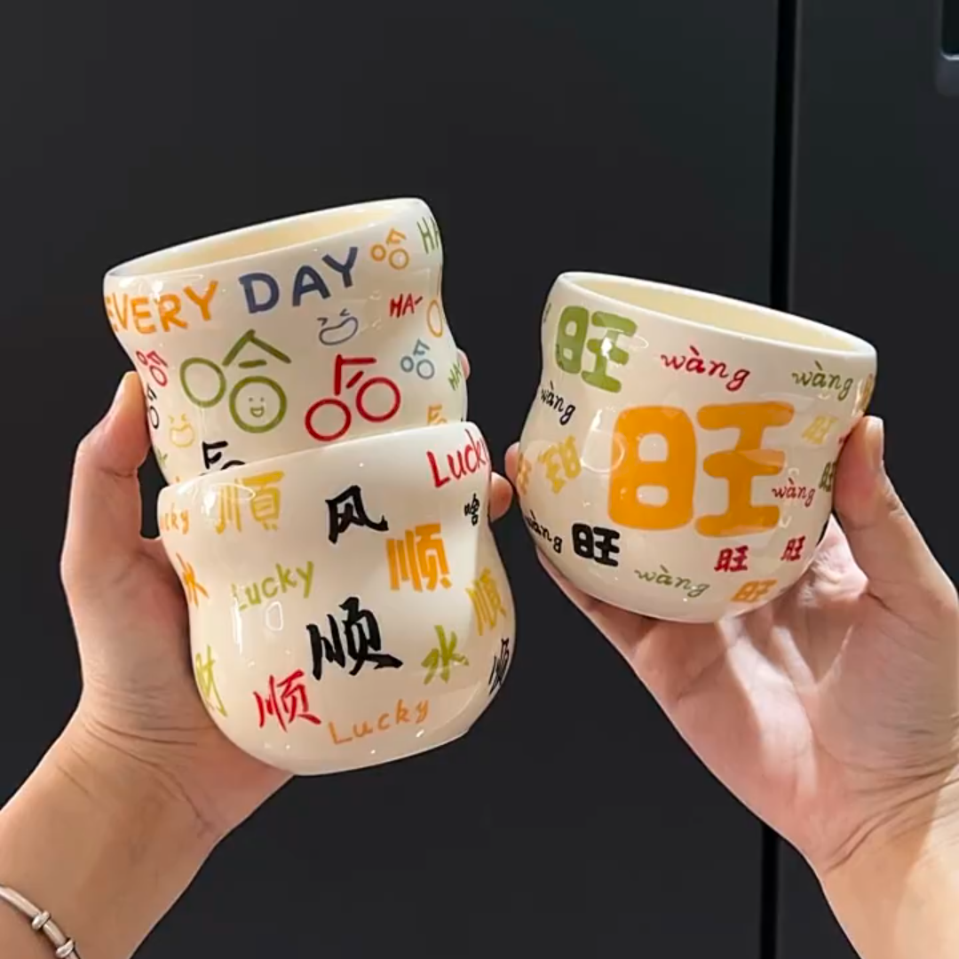 网红咖啡杯祝福语顺旺手握杯随手杯陶瓷杯高颜值礼物伴手礼马克杯