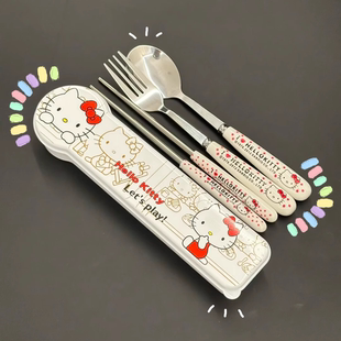 hollokity可爱卡通蝴蝶猫筷子勺子叉子学生开学上班族学校三件套
