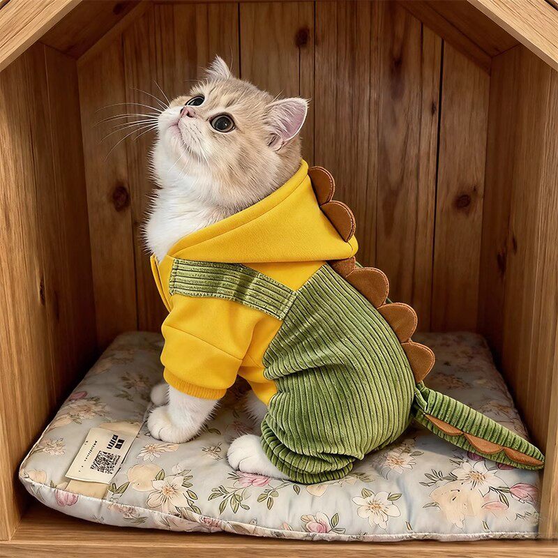 猫咪衣服秋冬加绒保暖可爱恐龙四脚衣金渐层布偶暹罗狗狗衣服加厚