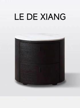 POLIFORM ONDA意式床头柜实木圆形设计师烟熏色大理石极简卧室柜