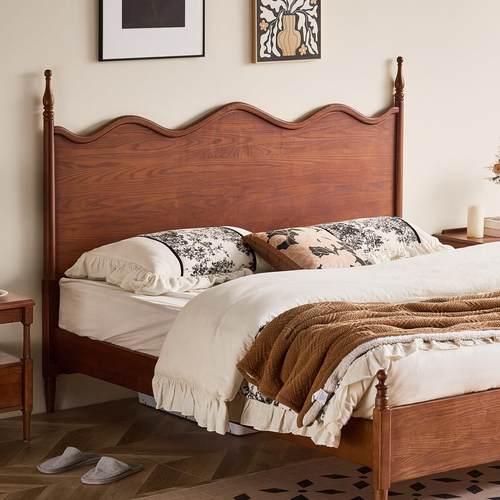 极薄床头一米2长190中古风白蜡木135家用双人1米8法式双人实木床