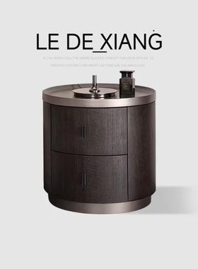 意式极简poliform烟熏色实木圆形床头柜简约现代圆柜储物柜床边柜