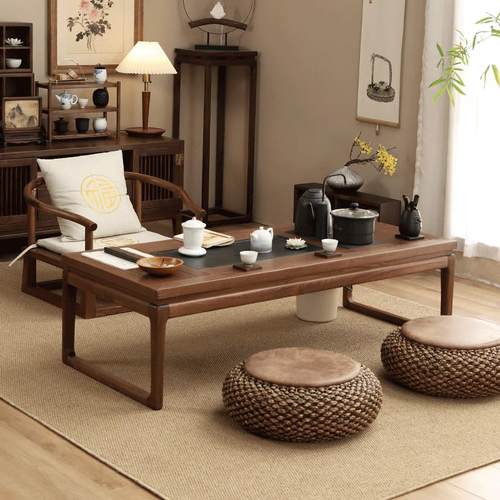 榻榻米茶桌老榆木炕桌家用阳台客厅矮桌实木茶几带烧水干 干湿泡