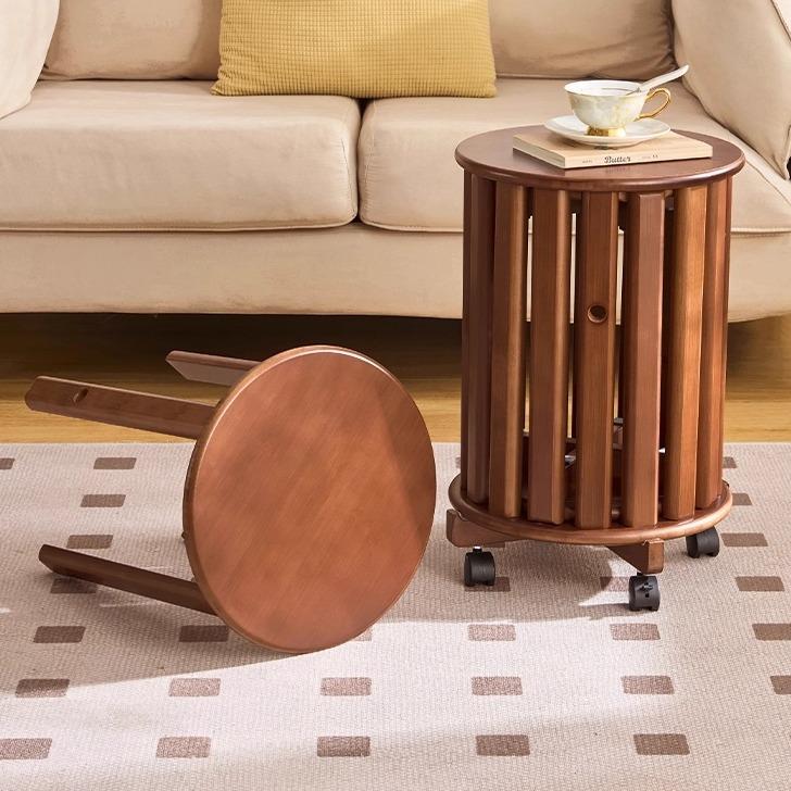 实木凳子可叠放家用叠叠乐带滑轮收纳堆叠凳客厅备用凳中式小圆凳