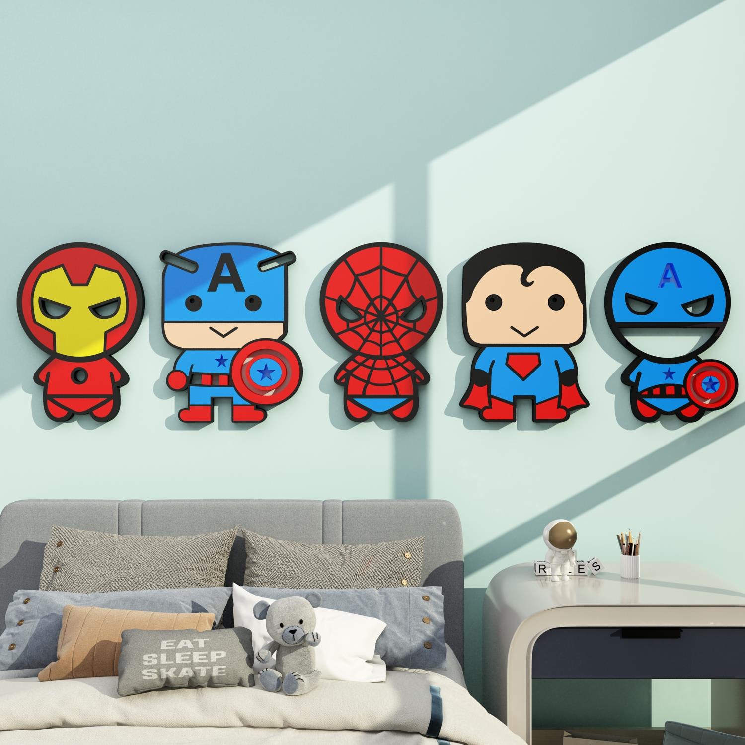 儿童房间床头装饰品钢铁侠墙面创意海报贴男孩生卧室布置漫威壁画