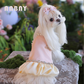 安贝妮高货狗狗衣服复古西施马尔济斯手工钻珍珠新款 春夏狗裙子