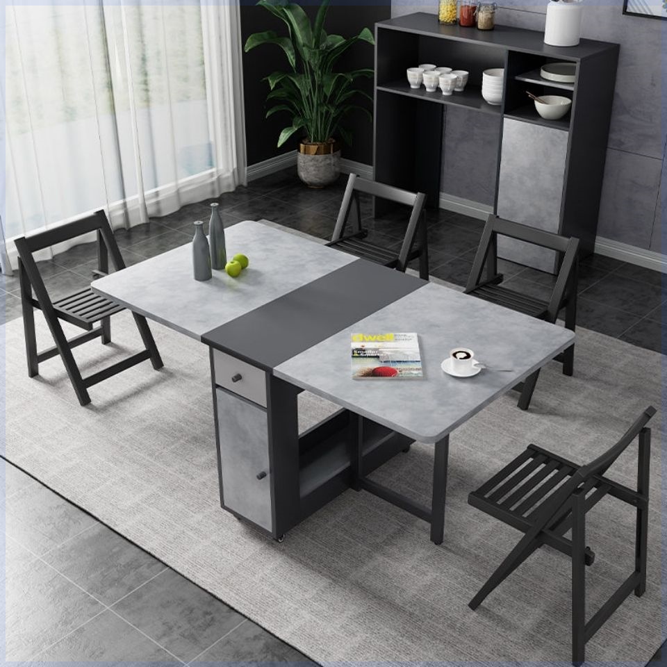 小户型家用折叠餐桌可移动带轮伸缩多功能餐桌椅简约实木电磁炉桌
