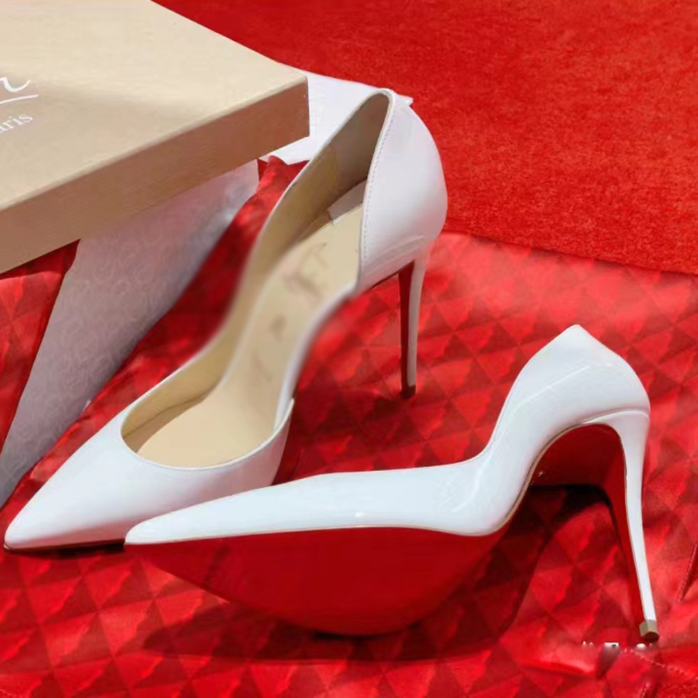 【限时限量购】iriza 内侧空白色漆皮红底高跟鞋新款细跟尖头单鞋