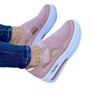 shoes 休闲单鞋 跨境女春夏新款 平底飞织透气魔术贴休闲 women大码