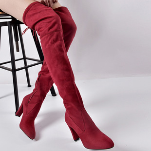 shoes 秋冬外贸新款 欧美尖头粗跟过膝靴 弹力长靴 women34到43码