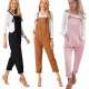 clothes夏季 长裤 欧美百搭宽松休闲口袋背带裤 连体裤 女大码 women