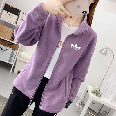 三叶草摇粒绒外套女秋冬抓绒衣