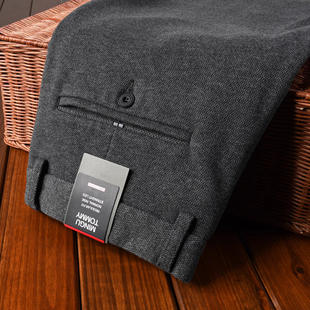 法国进口品牌高端羊毛呢休闲裤男直筒商务加厚保暖长裤子冬季新款