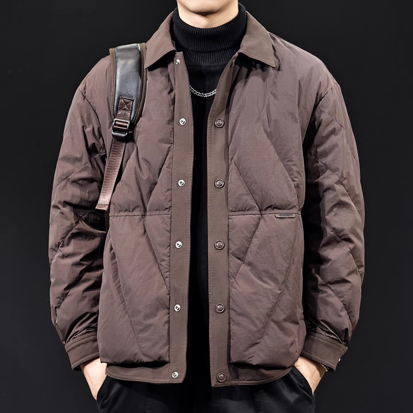 法国高端品牌90白鸭绒羽绒服男轻薄保暖翻领外套夹克大码冬季新款