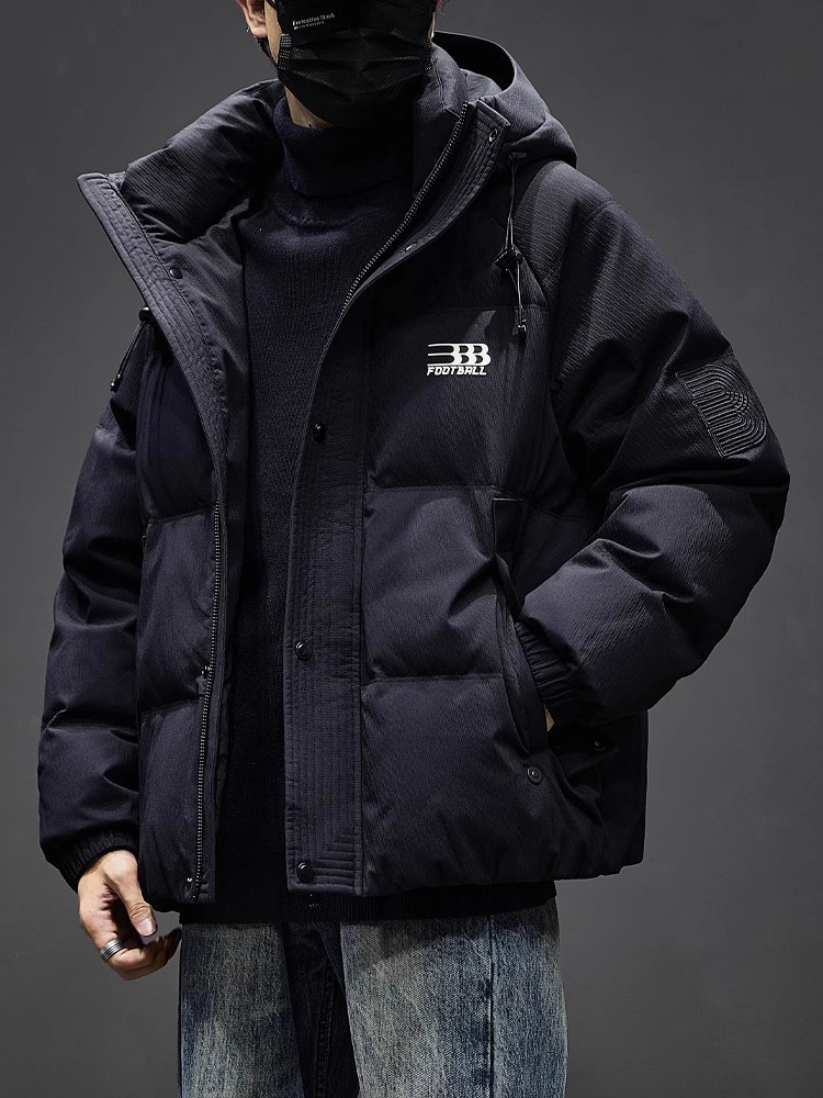 法国进口品牌字母印花羽绒服男士高充绒连帽抗寒保暖外套冬季新款