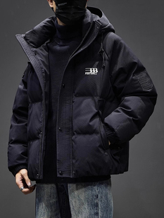 法国进口品牌字母印花羽绒服男士高充绒连帽抗寒保暖外套冬季新款