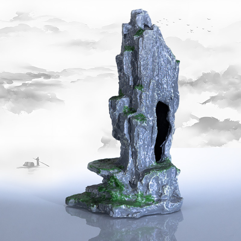 仿真假山石造景搭配水底摆件图片