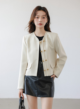 CLUB NEWS高级感气质双排扣小香风外套甜美圆领长袖针织衫上衣女