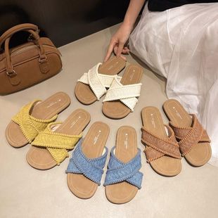 女夏外穿配带裙子 凉拖鞋 风百搭2025仙女新款 法式 交叉沙滩平底拖鞋