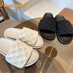 夏季 女 2024新款 拖鞋 时尚 百搭网红魔术贴松糕浮雕外穿凉拖鞋